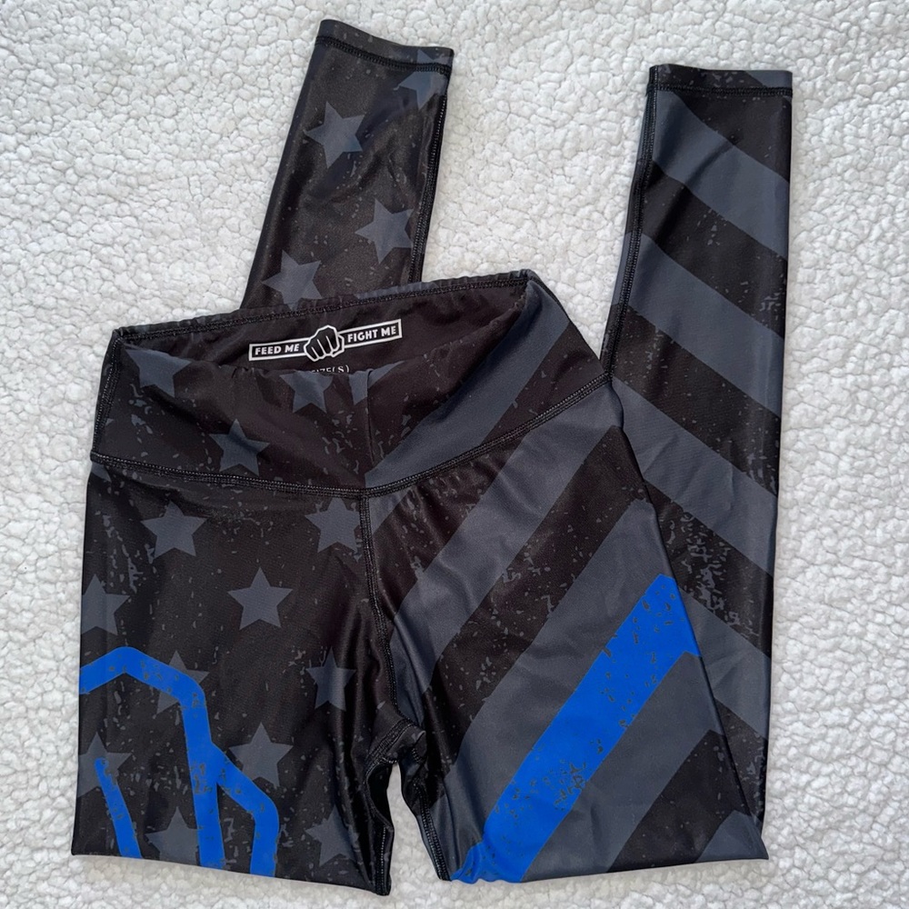 Feed Me Fight Me FMFM Thin Blue Line Leggings Police LEO Support stars stripes S